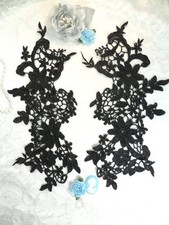 Lace Appliques Black Floral Embroidered Mirror Pair Costume Motifs 12.5"  DH79 