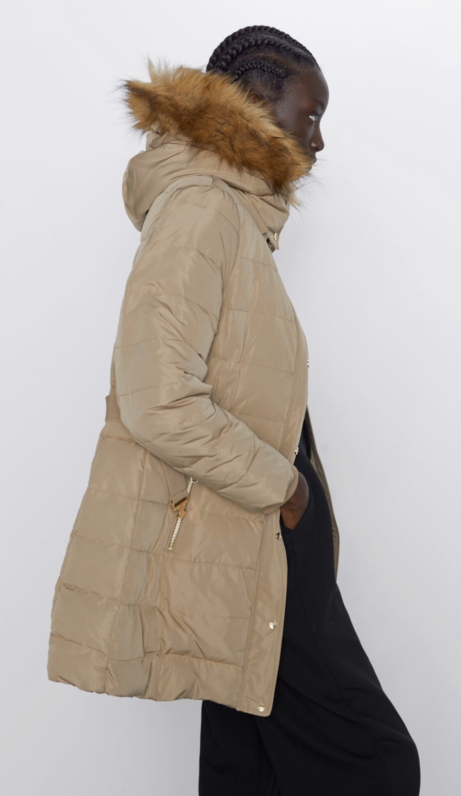 Zara Camel Water Repellent Belted Down Puffer L UK14 Bnwt # P45L image 5