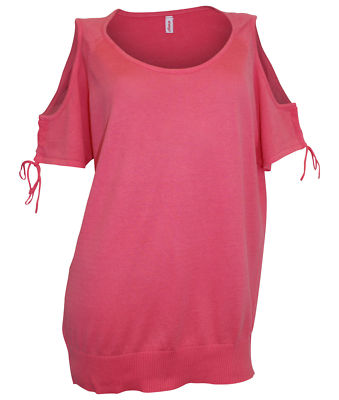 Sheego Damen Pullover Feinstrick Pulli kurzarm Cutouts Bändchen