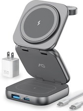 Cargador inal mbrico Magsafe, estaci n de carga port til 5 en 1 CA, soporte magn