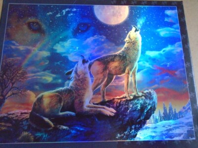 Milton Bradley Jigsaw Puzzle Wolves Howling to The Moon 500-pcs