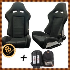 Pair BB7 Fibreglass Reclining Racing Bucket Sports Seats Black + Bride Rucksack 