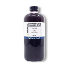 True Colloidal Gold – 200 ppm - 99.99+% Purity - 500 mL (16.9 Fl Oz) in Cl