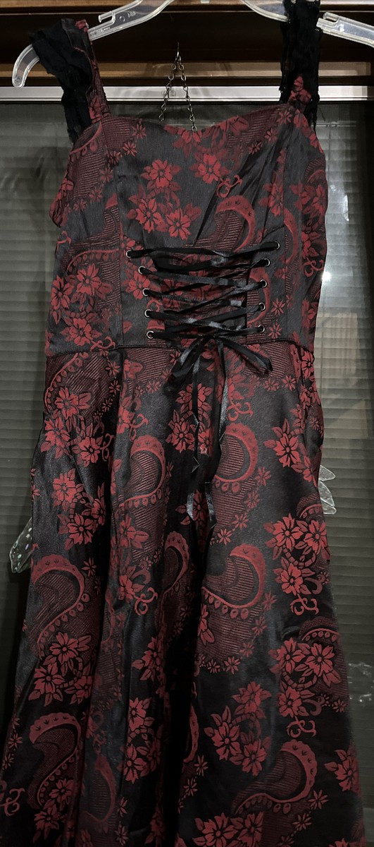 RED & BLACK BROCADE CORSET LACE UP DRESS SIZE LARGE NEW WITH TAGS | eBay
