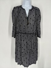 Maeve Galen Shift Dress Womens XL Black White Polka Dot Tassel Drop Waist