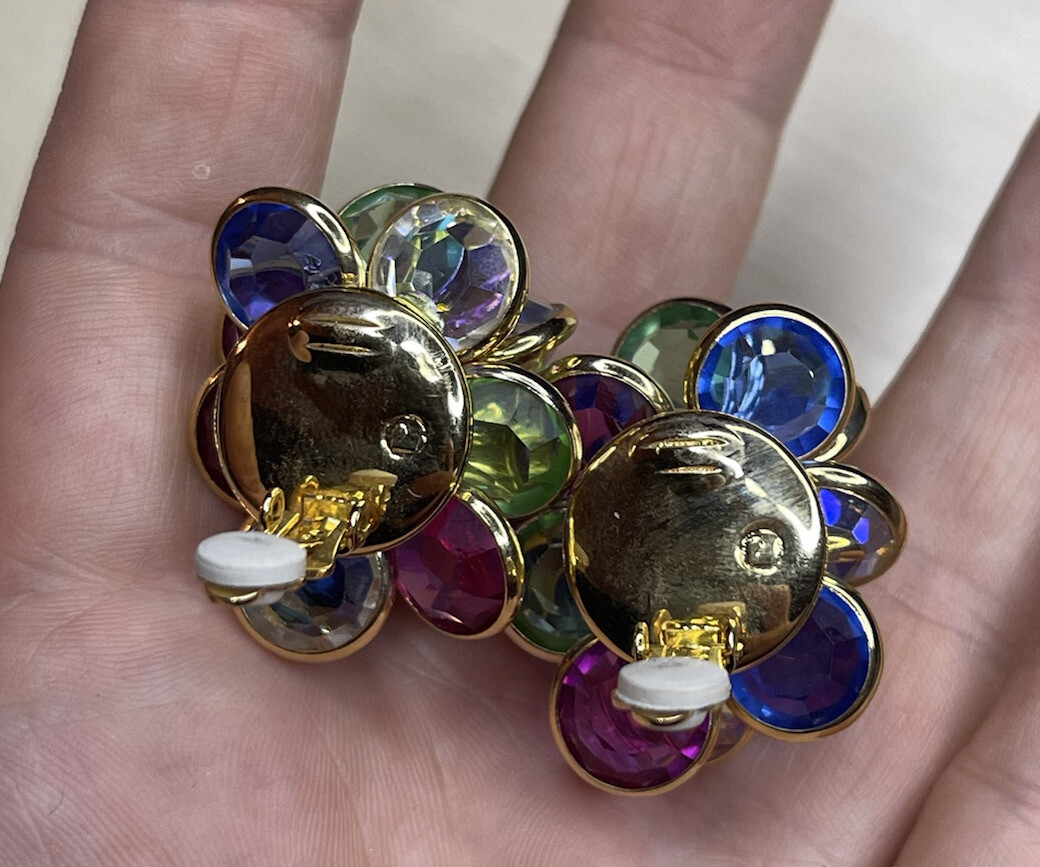 Swarovski Clip Earrings, Multi-colored Crystal Au… - image 2