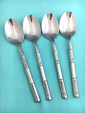 NEW 4 Hampton Forge BAMBOO Oval Soup Spoons Signature Stainless GLOSSY 7 3/4"