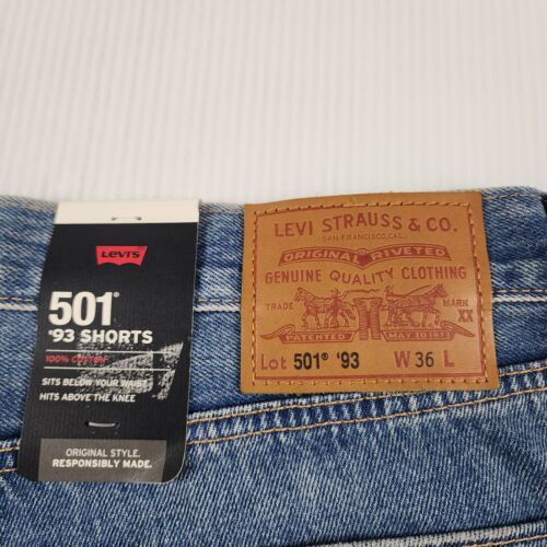 Levi's 501 '93 7" Shorts Mens Size 36 Blue Denim Cut Off Cotton Medium Wash NEW - Picture 3 of 8
