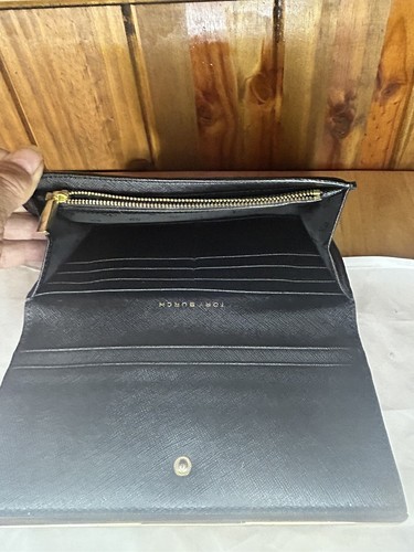 Tory Burch Emerson schwarze schmale Geldbörse aus Saffianoleder mit Umschlag 7 1/2 x 4 - Bild 4 von 4