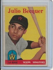 1958 Topps Baseball Card Julio Becquer 1st Base Washington Senators NR MINT #458