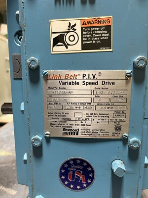 Rexnord Link-belt P.I.V. Variable Speed Drive 411Z36-AP, Ratio 4, U054-76