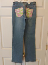 Vtg Women Lilly Pulitzer Pink Green Lace Pockets Light Wash Jeans Pants Size 6