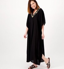 America and Beyond Embroidered V Neck Caftan MdnightButterfly XL/1X A553150