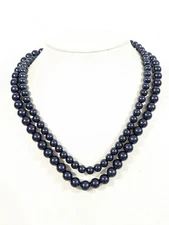 Blue Faux Pearl Round Bead Layered Classic Necklace 21 in Boho Retro MCM