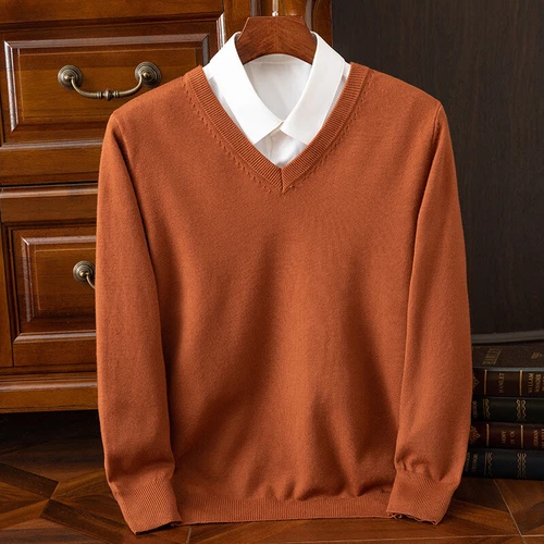 Herren Kaschmirmischung Pullover V-Ausschnitt Langarm Pulli Strickbasis Warm Strick - Bild 1 von 41