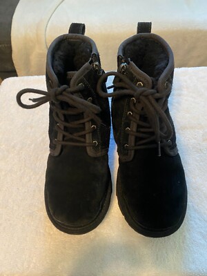 Ugg Boots Boy Girl Harkley 1017326 Unisex Youth Sz 3 Black Side Zip classic  EUC