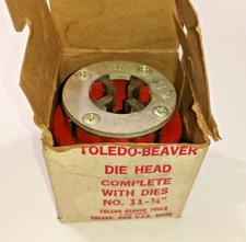 TOLEDO-BEAVER Pipe Threading Die Cutting Head W/ Dies, No. 11 – 1/4”, 3775, NOS