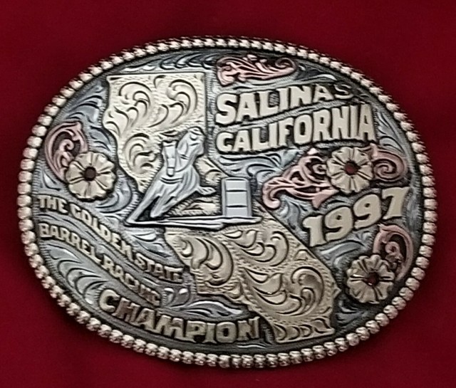 1997 VINTAGE RODEO TROPHY BUCKLESALINAS CALIFORNIA BARREL RACING CHAMPION ♡622 eBay