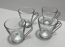 Bormilio Rocco Cappuccino Clear Glass Mug w/ Stainless Steel Handle Set of 4
