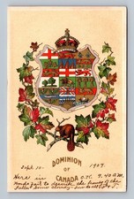 1907 Canadian Souvenir Postcard Dominion of Canada Coat of Arms Beavers