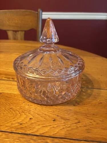 Vintage Pink Diamond Indiana Glass Princess Candy Dish / Bowl with Lid = Mint