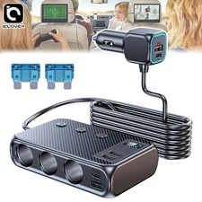 9in1 Multi Car Cigarette Lighter Socket Splitter USB C Plug Fast Charger Adapter