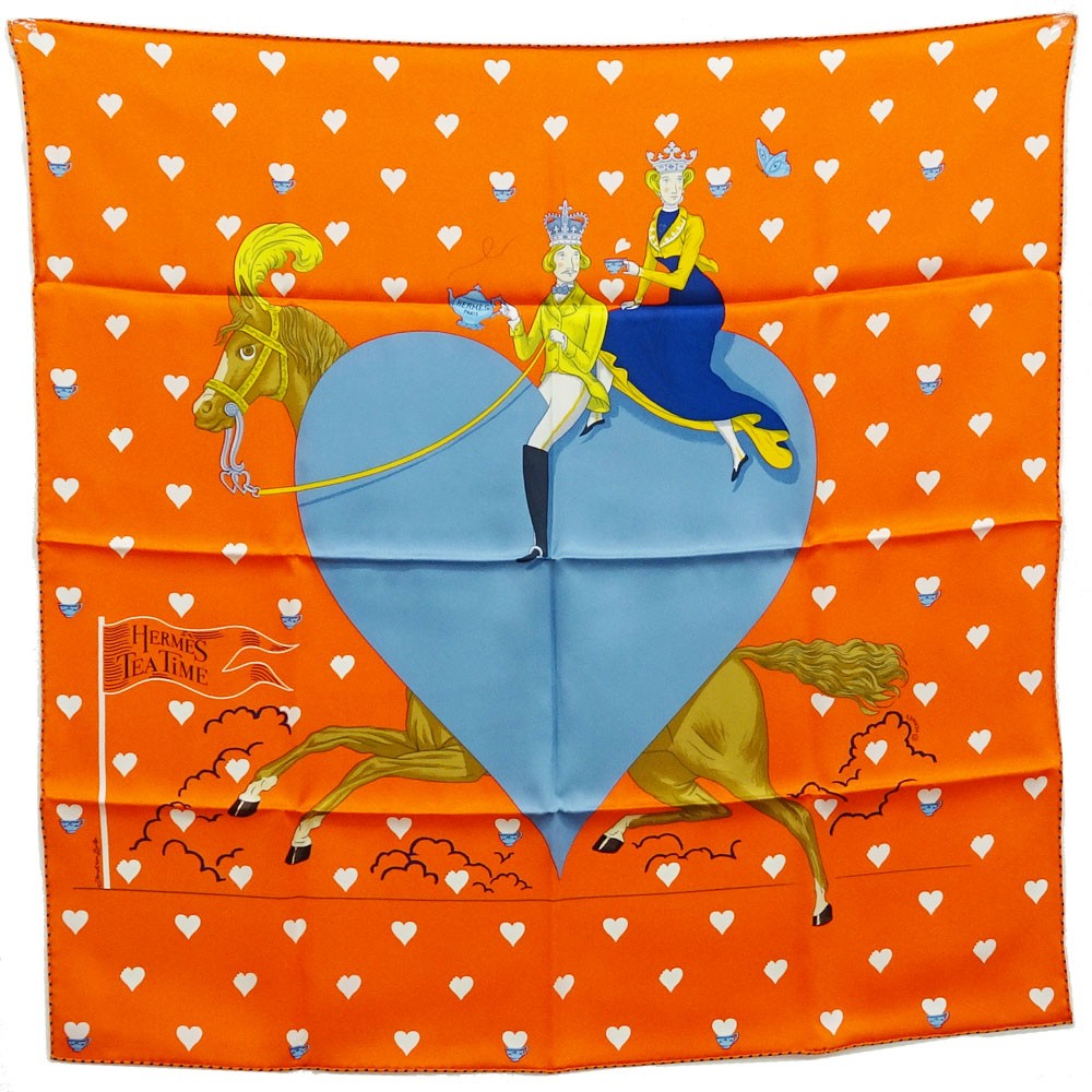 Hermes 70cm Tea Time Heart Silk Scarf 100 Authentic Ref r27_0710