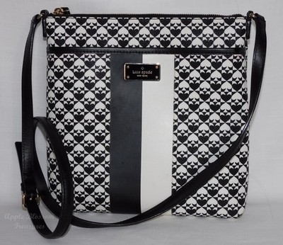KATE SPADE-PENN PLACE KEISHA CROSSBODY MESSENGER BAG-BLACK & WHITE GEOMETRIC-EUC