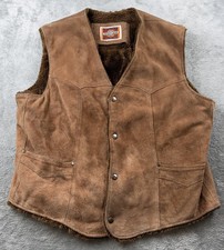 Vintage 70s Pioneer Wear Suede Leather Vest Mens 44 Brown Western Plush Lined