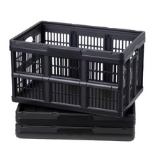 45L Collapsible Storage Bins Set of 3, Foldable Plastic Crates with Handles, Sta