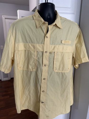 Izod Surfcaster Short Sleeve Button Up Shirt Mens Size XL Yellow Fishing - 第 1/8 張圖片