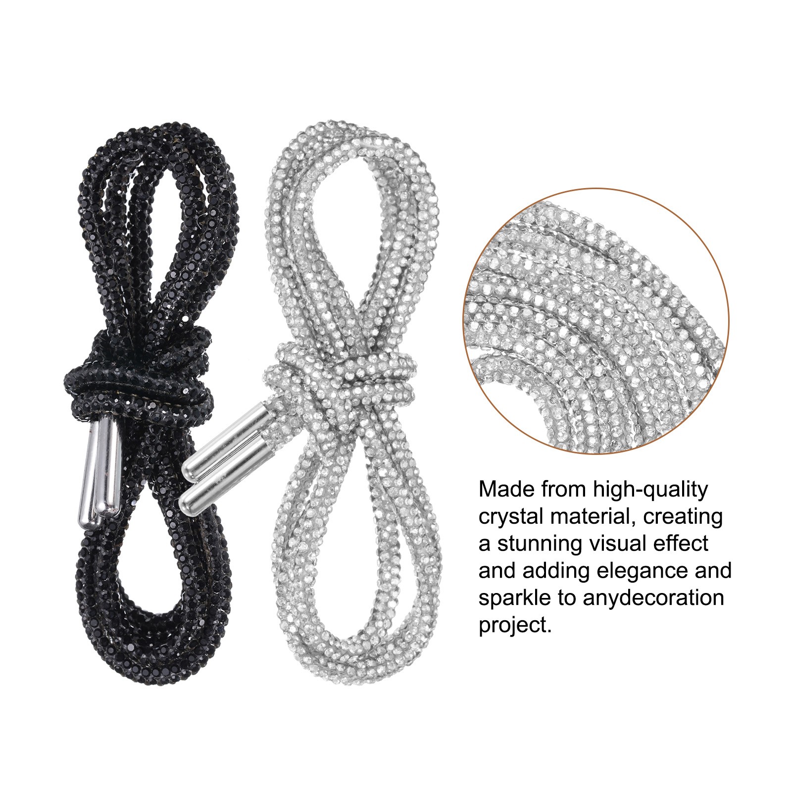 APL 4 Pezzi Lacci per Scarpe con Strass Lunghezza 47" per Sneakers Bianco e Nero