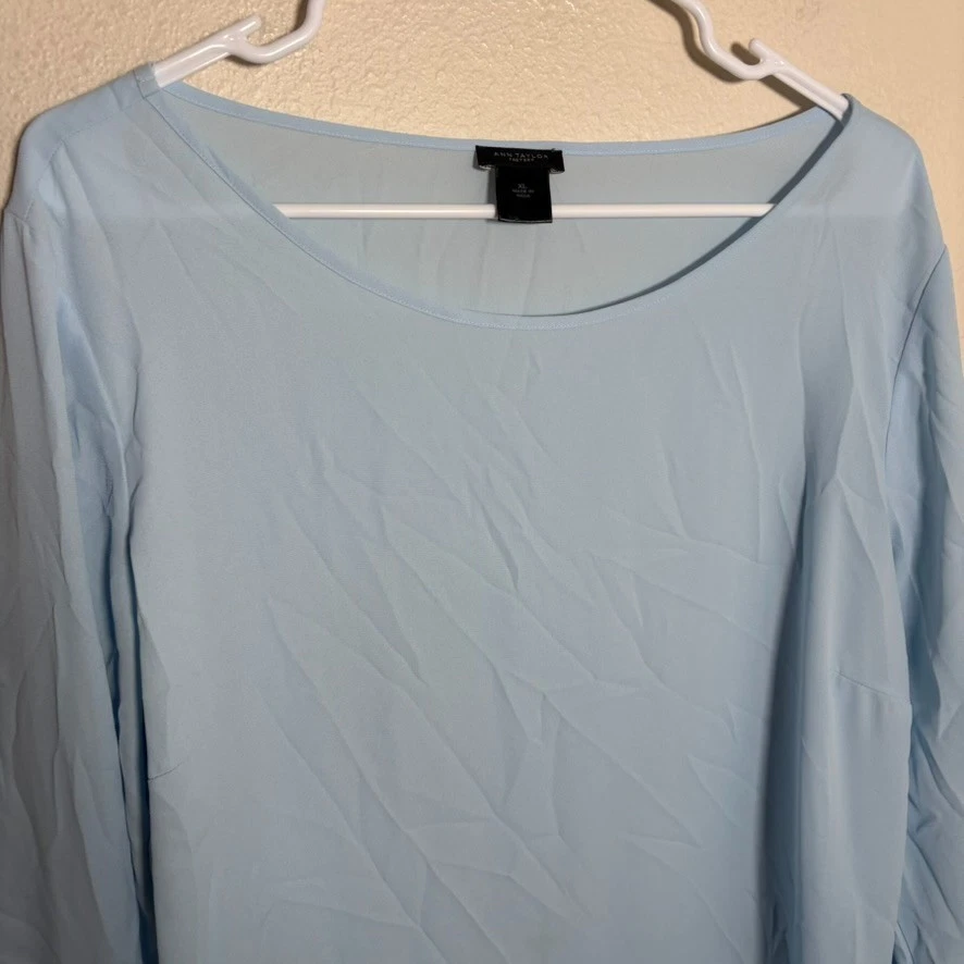 Ann Taylor Blouse Women's XL Blue Round Neck 3/4 Sleeve Career Shirt Top - Image 2 of 4