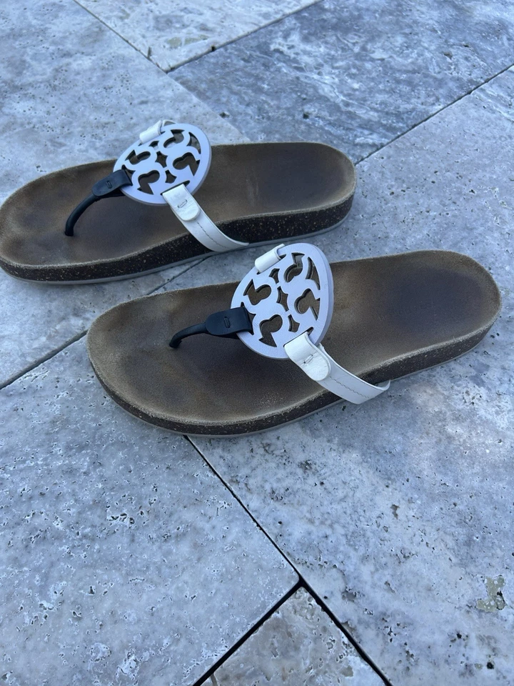 Tory Burch Miller Cloud Sandals Women’s 9 M Lavender Black Ivory Leather Cork - Image 2 of 4