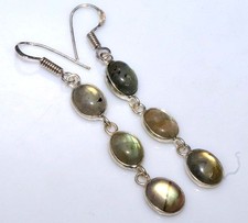 Long Fiery Labradorite 925 Silver Plated Earrings 2.2