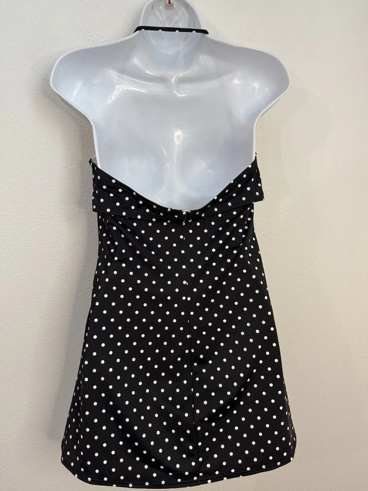 SPANX Black White Polka Dot Retro Dresskini Tankini Top Underwire Size 10 Pin Up - Image 3 of 4