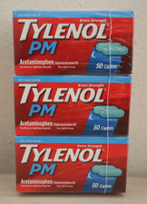 Tylenol PM Extra Strength 3 Bottles/50 Caps ea Nighttime Pain Reliever/Sleep Aid