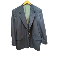 Oscar de la Renta Tailored 46R Navy Wool Sport Coat Blazer Gold Buttons