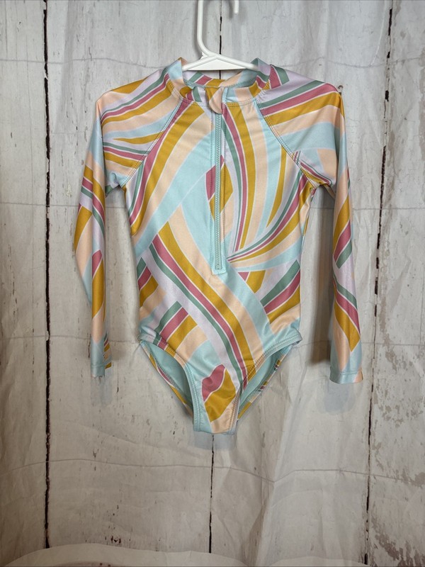 Wonder Nation Girls Swimsuit Sz xs (4-5) MulticolorLong Sleeve Zip-Up One-Piece