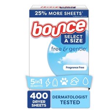 Bounce Select a Size Free Gentle Dryer Sheets, Unscented, 400 ct.