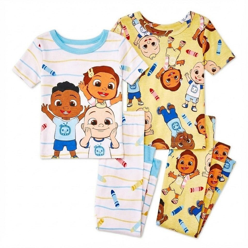 Cocomelon JJ, Cody and Nina Boy's 4-Piece Cotton Character Pajama Set, Size 4T