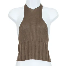 NWT Free People Cropped Tank Top Ribbed Racerback Y2K 90s Minimalist Brown Small