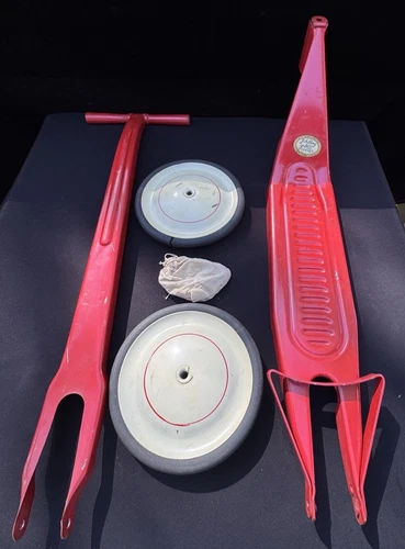 NEW! Vintage SCHILLING SCOOTER Kick Push Toy Two Wheels Red wood & Metal Mint!