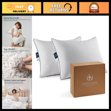 Goose Feather Down Bed Pillows Set of 2, Standard Size, Soft Fluffy, 100 Co
