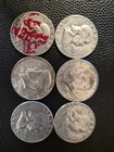 Lot of 6. 4 Franklin Half Dollars and 2 1964 Kennedy Half Dollars. 90% Silver