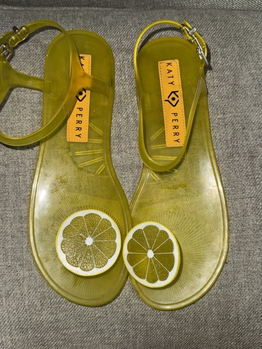 Katy Perry The Geli Ankle Strap Sandals Lemon Yellow Jelly Flats Size 9 