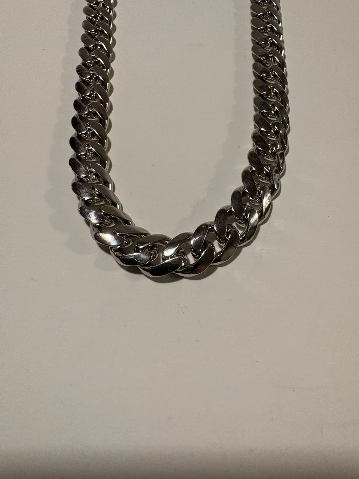 "Cadena cubana de 20"" de plata de ley 925 de rodio pesado 60,1 g audaz, alto pulido" Foto 2 de 4