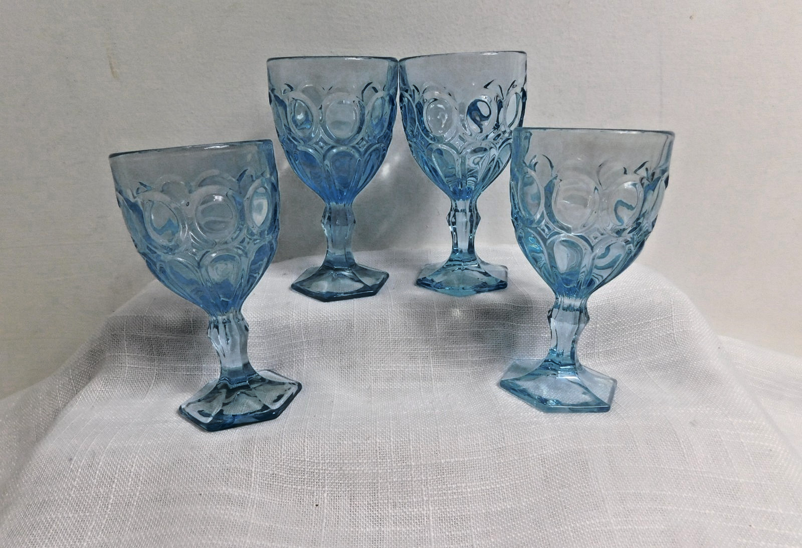 i7 - Fostoria Glass Co. USA Moonstone Lt. Blue Wine Glasses Lot of 4