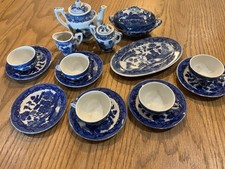 Occupied Japan Blue Willow Miniature Tea Set 14 Piece Vintage Porcelain