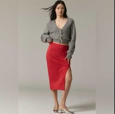 New L Maeve x Anthropologie Bombshell bow red midi pencil skirt